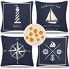 Serento Federe Cuscini Impermeabili Esterno 50X50 cm Set di 4 Copricuscini Divano Primavera e Estate Decorativi Federa Cuscino Motivo Nautico per Esterno Interno Balcone Giardino Soggiorno Camera(Blu Navy)