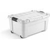 MA MAISON Box Contenitore con Coperchio e Ruote - Contenitore Impilabile in Plastica con Apertura su 4 Lati per Officina, Garage e Auto (Grigio/Nero)