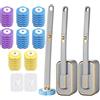 TZEKING Set Scopino WC Usa e Getta 54 Pezzi - 2 Spazzole con Manico Lungo, 2 Supporti a Parete con Staffa Adesiva, 48 Ricariche Detergenti in Spugna per Pulizia Bagno, Lavandino e Vasca