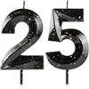 Cxryrzhe Candele Numero 25 Candele per il 25° Compleanno Candele 3D Oro Nero Buon Compleanno Candela Premium in Cera e Design 3D con Diamante Topper per Torta Decorazioni per Festa di Compleanno, Matrimonio