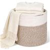 FARYODI Cesto in Corda Di Cotone Intrecciato, Cesto per La Biancheria in Cotone Con Manici, Cesto Portabiancheria Pieghevole per Coperta, Cestino Intrecciato, Cestino per La Biancheria, 30 X 30 Cm