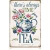 DOODLREAM Doodlearm - Targa in latta con teiera e fiore, decorazione da parete in metallo, stile retrò, 20 x 30 cm, con scritta in lingua inglese There's Always Time For Tea, per casa, ristorante