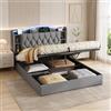Hoscullo Letto imbottito 140 x 200 cm, telaio letto imbottito con spazio idraulico con rete a doghe, letto per ragazzi per adulti e ragazzi, velluto grigio
