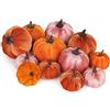 Miaikoe 12 Pcs Zucche Artificiali Diverse Dimensioni Tessuto Falso Raccolto Zucca Set Arancione Marrone Kaki Schiuma Zucca per Autunno Autunno Ringraziamento Halloween Decorazione