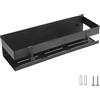 QNIIAED Mensola da doccia nera da parete, in acciaio inox SUS 304, resistente, con 2 ganci (nero opaco, 40 cm)