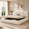 HOXINBLY Letto imbottito matrimoniale 200x200 cm con rete a doghe e testiera imbottita,letto regolabile idraulicamente con ampio spazio contenitore,letto nuvola design a bolla,Bianco Bouclé,Materasso non incl