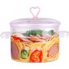 SUPPUIMNT Pentola in vetro da 1,5 l, con coperchio e doppio manico, rosa trasparente, coperchio a forma di cuore, resistente al calore, per verdure, pasta, zuppa, latte e insalata