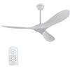 EGBHDSFT Ventilatore da soffitto bianco da 60 pollici senza luce con telecomando, pale in ABS, motore DC reversibile, funzione timer, moderno ventilatore da soffitto per interni ed esterni, per camera da letto