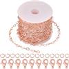 BEAMARKER Kit Catena in Metallo con Cuore in Oro Rosa da 16.4 Piede, 3.5mm, in Ottone, con Cuori Saldati per San, con Anelli di Congiunzione e Fermagli A Moschettone per La Creazione di Gioielli, Br