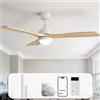 Sofucor Smart Ventilatore da Soffitto con Luce,Legno Massello, Alexa/APP | 132 cm, WiFi,Telecomando, DC, 3 Temperature di Colore, Timer, 6 Velocità per Camera da Letto