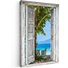 MuchoWow© Quadri Astratti su Tela Foto Quadro Moderno Soggiorno Canvas | 80x120 cm - Decorazioni Camera da Letto Spiaggia - Tropicale - Mare - Vista dalla finestra