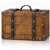 Mimdixy Bauli per valigie vintage in legno, scatole per valigie antiche decorative con coperchi incernierati Scatola portaoggetti portatile in legno invecchiato vintage Scrigno del tesoro (Grande)