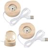 JXRSKJ 2 x Base luminosa a LED in legno, base luminosa a LED, rotonda, in legno, con USB, base di luce a LED per cristallo, vetro e resina, mini espositore luminoso per decorazione