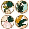 Sukizifa Decorazione Parete in Legno, 4 Quadri Rotondi Boho 20 cm | Decorazione in legno botanica con adesivi, senza forare per soggiorno, camera da letto, cucina, 4 pezzi.