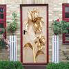 Generic Adesivi per Porte Fiori Dorati di Lusso Carta da Parati per Porta 3D in PVC Impermeabile, Autoadesivo e Rimovibile Oro Adesivo di Porta per Decorazione Domestica 90x210 cm