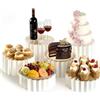 CAAGGMM Alzate per buffet, confezione da 4 alzate pieghevoli per torte, in cartone bianco, con piatti rotondi in acrilico, alzate per torte, cupcake, caramelle, brunch, dessert, buffet