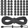XHTXHT 10m di filo cordino elastico,corda elastica in gomma da,con 30 fermacorda,24 pezzi a doppio foro primavera corda elastica per telo,per Zaino, Valigie, Lacci per Scarpe (bianco e nero)