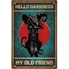 SUPERDANT Gatto Strega Cartello In Latta Vintage Black Cat Art Iron Heween Targa In Metallo Hello Darkness My Old Friend Quotes Insegne Retro Camera Da Letto Bagno Poster per Bar Caffè