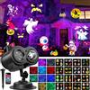 OUSFOT Proiettore Halloween 16 Diapositive, con Telecomando | Proiettore Natalizio per Esterni Funzione Timer, 4 Colori Motivi d'Acqua per Pasqua, Halloween, Ringraziamento, Festa, Natale