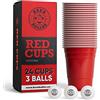 BeerBaller® 25 bicchieri da Beer Pong e 3 palline da beer pong, lavabili in lavastoviglie e riutilizzabili, 473 ml / 16oz, set di bicchieri da Beer Pong originali americani (rosso con logo)