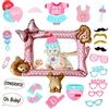 POPOYU Cornice per cabina fotografica per baby shower, per svelare il sesso delle ragazze, telaio gonfiabile in lamina con 30 foto e oggetti di scena per baby shower e accessori per baby shower