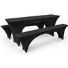 Highdi Set di 3 Coperture Elasticizzate per Tavolo e Panche da Birra 220x70x70cm, Nero