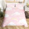 Homemissing Bambini Nuvole Set Copripiumino 200x200cm Cartoon Nuvole Stella Luna Copripiumone per Bambini Ragazzi Ragazze Kawaii Nuvole Copripiumini Luce Rosa Copripiumino Con 2 federe 3 pezzi
