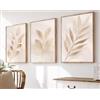 KEMEIQI Poster botanico beige neutro, stile moderno con foglie, minimalismo, boho, per ufficio, stampe su tela, quadro da parete, decorazione per la stanza (40x60cmx3/senza cornice)