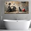 JACBON Banksy Graffiti Canvas Wall Art per soggiorno, arredamento moderno e contemporaneo per la casa, ragazza con gatto, stampa grande, 40x80 cm (16x31 pollici), cornice interna