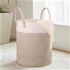 Withosent 49L Cesto Biancheria Piccolo con Manici Rinforzati - Porta Biancheria Intrecciato a Mano in Cotone Naturale, Cesta Salvaspazio per Bagno, Camera Ragazzi e Dormitori, Organizer per Coperte e Giochi