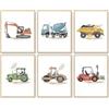 Dazzlewall 6 PCS Costruzione Auto Veicolo Parete Arte Poster Trattore Escavatore Gru Stampe, Camion Edile Immagine per Toddler Ragazzo Camera Decoro 8x10 in Senza Cornice