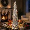 OCSOSO Albero di Natale Pop Up 150 cm Pieghevole in Lametta Argentata con Paillettes Rotonde Multicolore e Luci LED da 4,5 m, Albero di Natale Artificiale Sottile