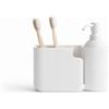 Alupedia DUOVA™ - Organizer da bagno, minimalista porta spazzolini e dispenser di sapone, organizer da bagno a 2 scomparti, con stampa 3D, per lavabo e vanità (bianco)