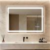 Clevich Specchio da bagno con illuminazione e orologio 80 × 60 cm, specchio LED con 3 colori di luce dimmerabile, vetro temperato e orologio digitale, interruttore touch, funzione memoria