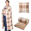 SIVENKE Coperta portatile, cuscino compatto 2 in 1, coperta da donna in pile con bottone, copriletto a quadri, cuscino per letto, divano, ufficio