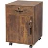 Relaxdays Rollcontainer, cassetto e anta, HBT: 57 x 40 x 40 cm, con serratura, armadietto su ruote, marrone vintage
