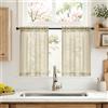 MIULEE Tende Trasparenti Cucina Tenda Corte Voile 2 Pannelli 90x60cm Beige | Tenda Cucina con Passante Morbidi Finestre per Camera da Letto Vento Armadio, Mobile Basso e per Salotto Eleganti Soggiorno