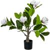 DRW Pianta artificiale di magnolia in PE e PVC, verde e bianco, 58 x 40 x 68 cm
