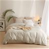 AMWAN Set di biancheria da letto matrimoniale in morbida microfibra, colore beige, stile bohémien, 3 pezzi, 172,7 x 218,4 cm, copripiumino con 2 federe, effetto lino, con chiusura a cerniera