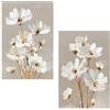 DRW Set di 2 quadri su tela in legno con fiori in bianco, marrone e grigio, 40 x 3 x 60 cm