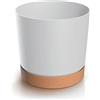 Prosperplast Vaso da fiori rotondo decorativo, effetto legno bianco, 33,8 x 33,8 x 32,6 cm, in plastica resistente, per giardino, terrazza e balcone