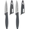 Culinare Set di 2 Coltelli, grigio, acciaio inox, lame ultra affilate da 9 cm, 2 coltelli da cucina con coprilama, taglio liscio/presa salda/manico antiscivolo, lavabile in lavastoviglie