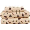 Beatrice Home Fashions Cozy Cabin - Set di lenzuola in microfibra con tasche profonde, 3 pezzi, motivo patchwork rustico, motivo cervo, marrone, verde chiaro