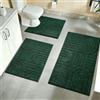 Homcomodar Set di 3 tappeti da bagno in microfibra, morbidi, antiscivolo, lavabili (verde scuro)