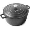 ESEVOLO Casseruola in ghisa a induzione 28 cm, pentola rotonda 6,3 l, in ghisa di alluminio, con rivestimento antiaderente, pentola con coperchio, ideale per zuppa, stufati, pane, forno e gas, nero