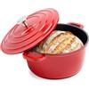 ESEVOLO Casseruola in ghisa a induzione 24 cm, pentola rotonda 4,5 l, Rosso | in ghisa di alluminio, con rivestimento in ceramica antiaderente, pentola con coperchio, ideale per zuppa, forno e gas