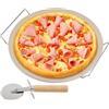 FUNSUEI Pietra per pizza da 33 cm, con supporto in metallo e taglierina, piatti in pietra da forno