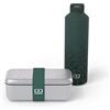 monbento - Set Porta Pranzo Lunch Box Jungle - Con Porta pranzo metallici MB Sense, Borraccia Termica MB Steel 500ml - Motivo Foglie - Verde