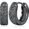 Odinstone Orecchini Uomo, Orecchini a Cerchio Uomo, Blu Neri | Odinstone Orecchini a cerchio da uomo, stile nordico, con rune vichinga e zirconi blu, coppia compatta da 17 mm