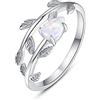 PRAYMOS Anello a forma di foglia, in argento Sterling 925, con opale, regolabile, per donne e ragazze